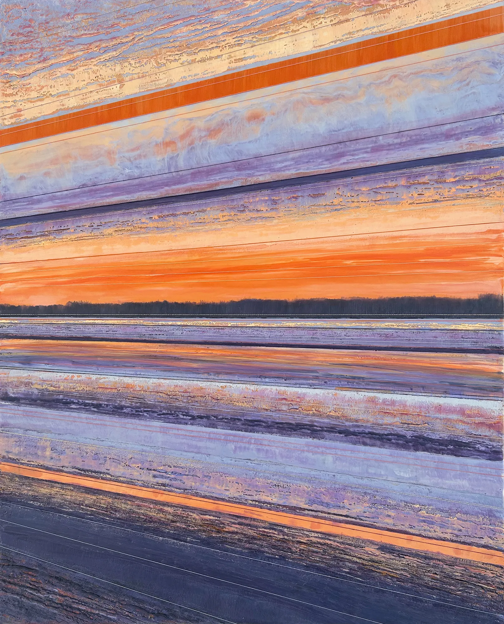 Ebb Tide, Encaustic with thread and pastel by Hilary Hanson Bruel