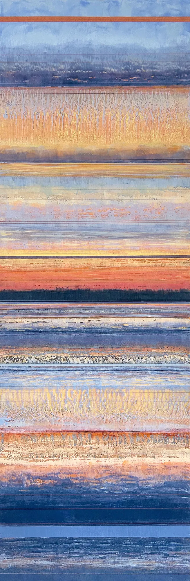 Onset, Encaustic with thread and pastel by Hilary Hanson Bruel