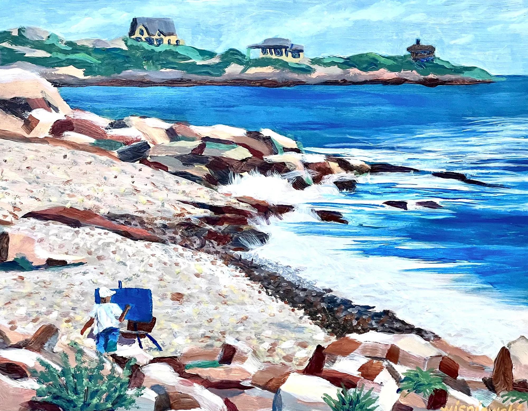 On Bass Rocks, Acrylic on cradled wood panel by Janis Wisniewski